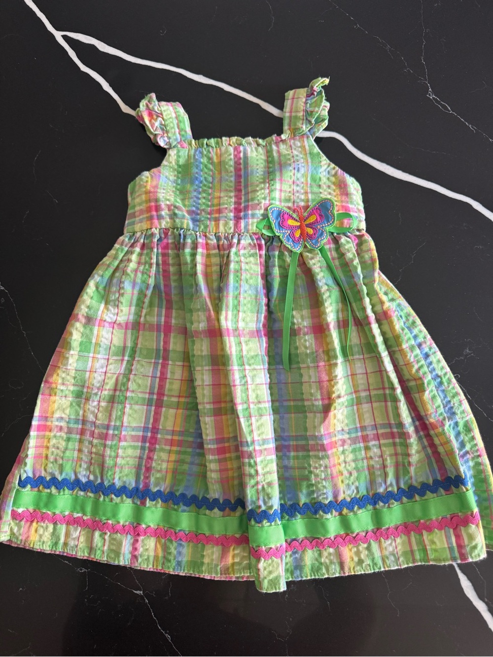 Good Lad Green Plaid Sundress with Pink and Blue Accents